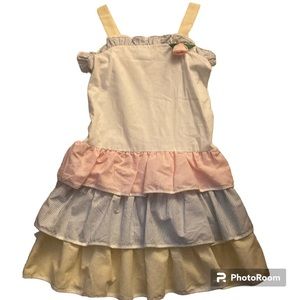 Vintage Kids Dress with Pink, Blue, and Yellow Stripes